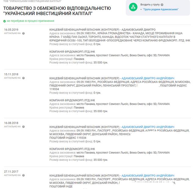 Скриншот данных