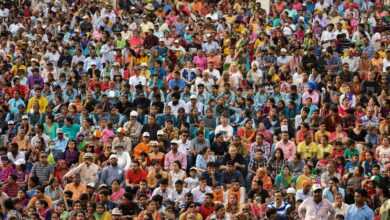 a large crowd of people are gathered together